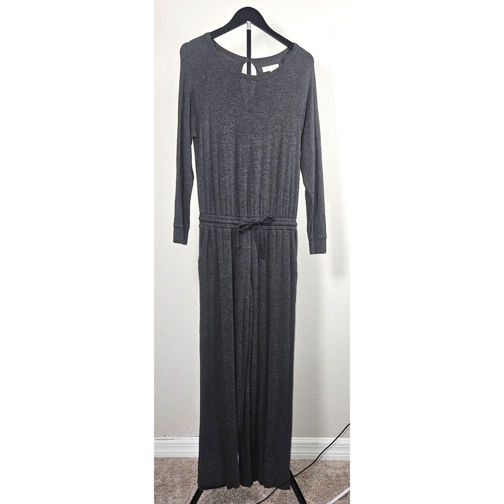Lou & Grey for Loft Jumpsuit XS Gray Wide Leg Lounge Knit Tie Waist Soft - Picture 1 of 12